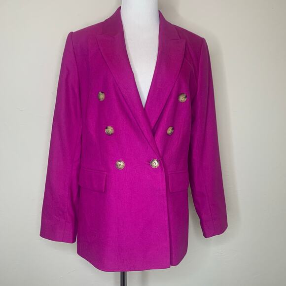 Loft Pink Blazer Double Breasted Cotton Linen 12 Petite NWOT - Picture 1 of 10